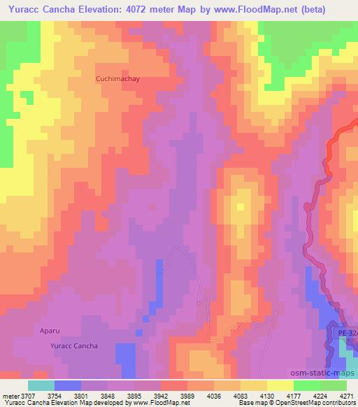 Yuracc Cancha,Peru Elevation Map