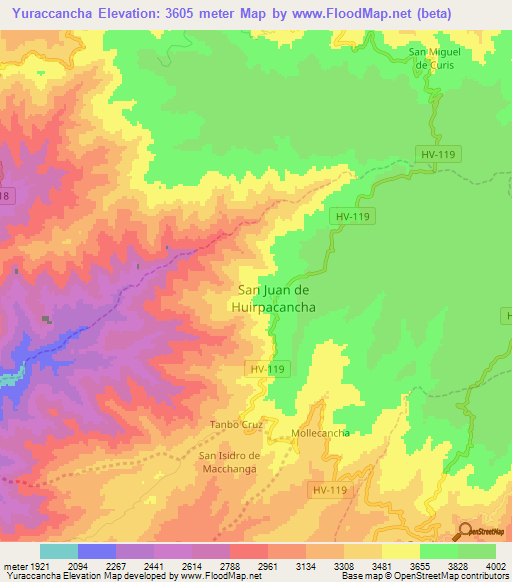 Yuraccancha,Peru Elevation Map