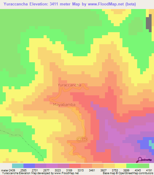 Yuraccancha,Peru Elevation Map