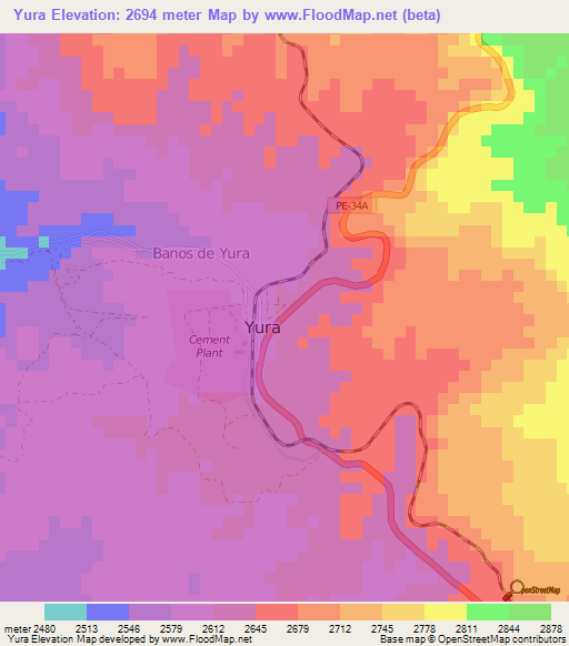 Yura,Peru Elevation Map
