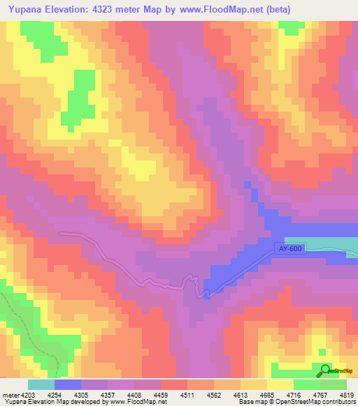 Yupana,Peru Elevation Map