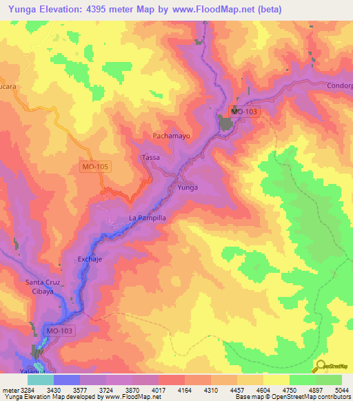 Yunga,Peru Elevation Map
