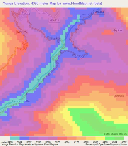 Yunga,Peru Elevation Map