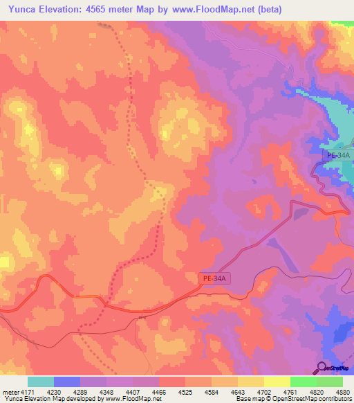 Yunca,Peru Elevation Map