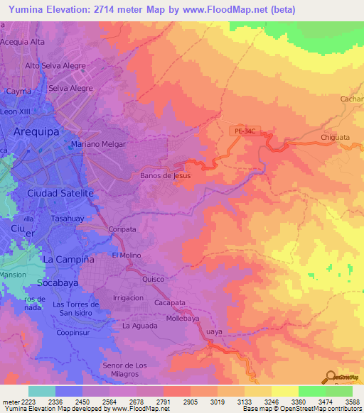 Yumina,Peru Elevation Map