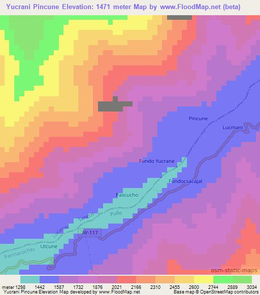 Yucrani Pincune,Peru Elevation Map