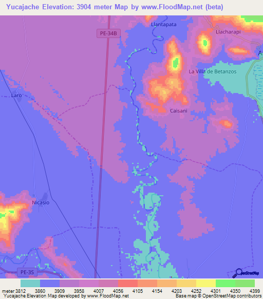 Yucajache,Peru Elevation Map