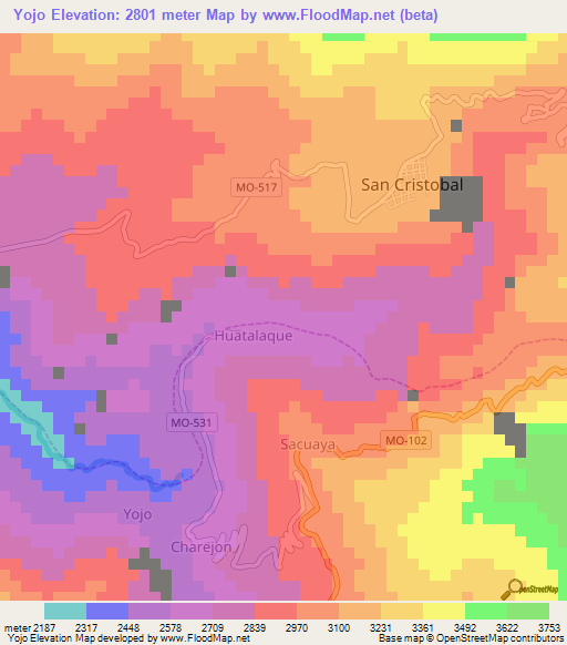 Yojo,Peru Elevation Map