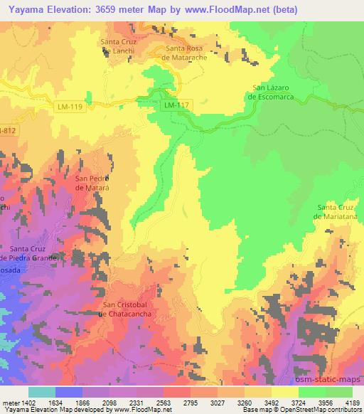 Yayama,Peru Elevation Map