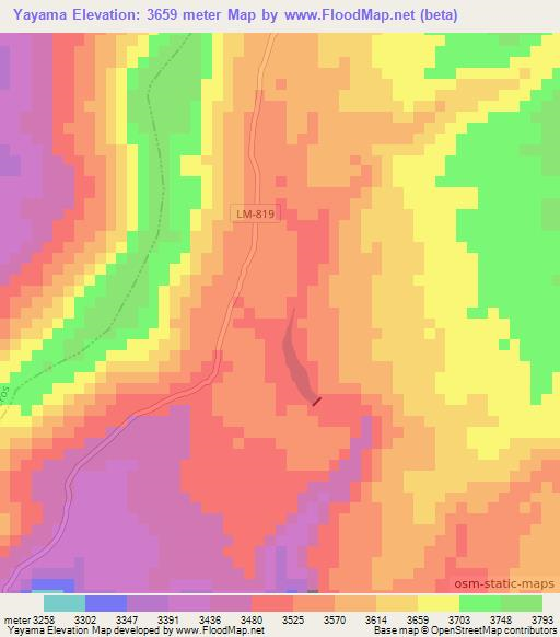 Yayama,Peru Elevation Map