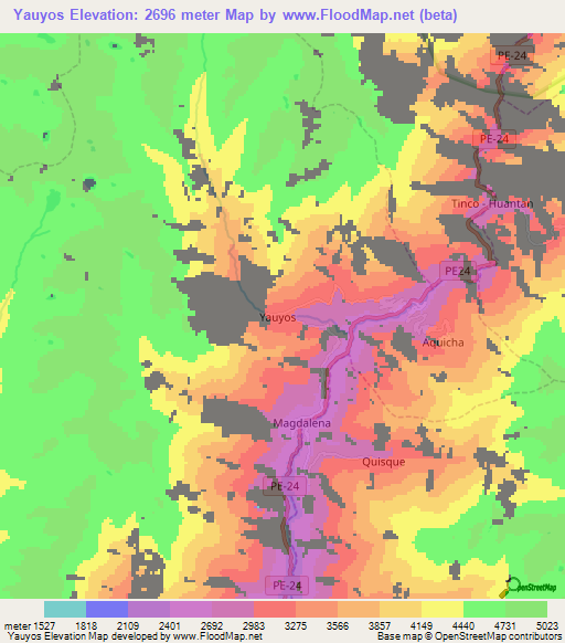 Yauyos,Peru Elevation Map
