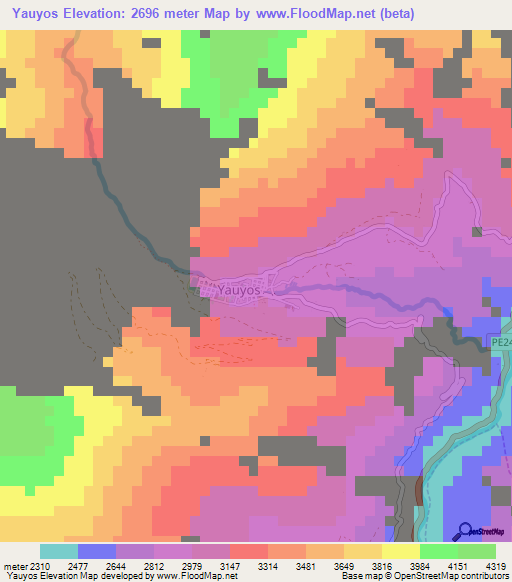 Yauyos,Peru Elevation Map