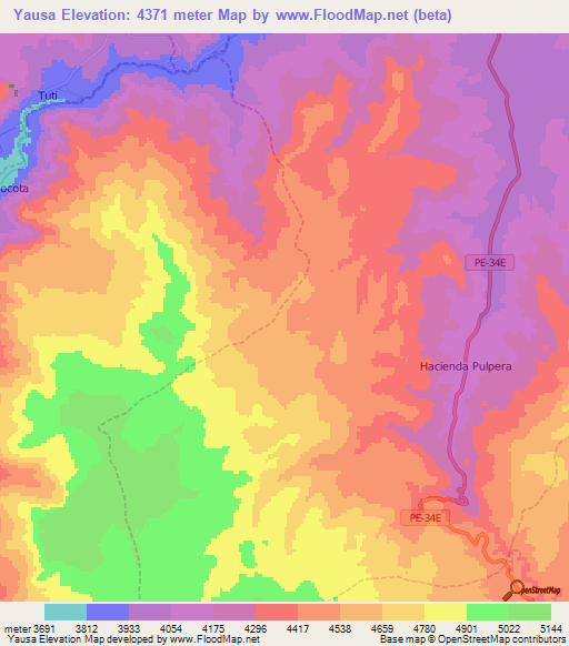 Yausa,Peru Elevation Map