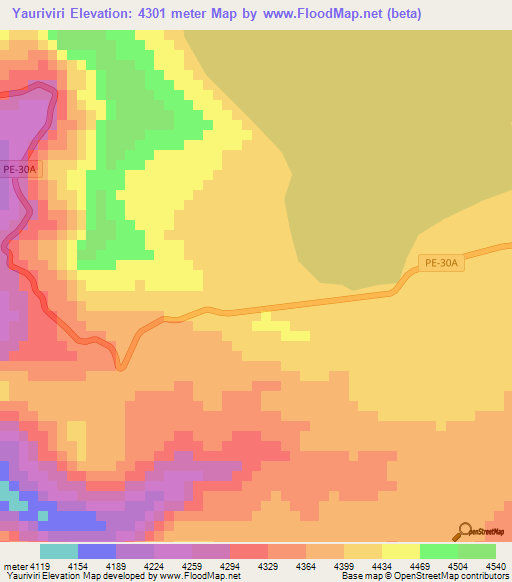 Yauriviri,Peru Elevation Map