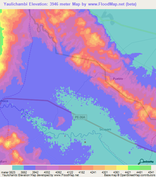 Yaulichambi,Peru Elevation Map
