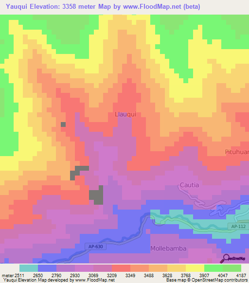 Yauqui,Peru Elevation Map