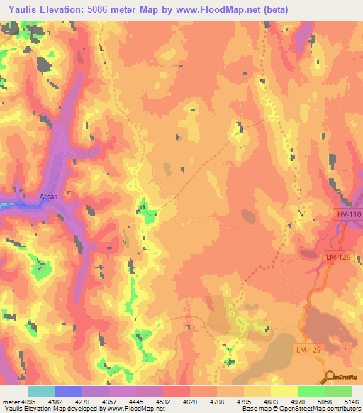 Yaulis,Peru Elevation Map