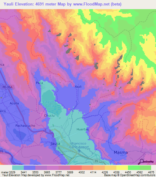 Yauli,Peru Elevation Map