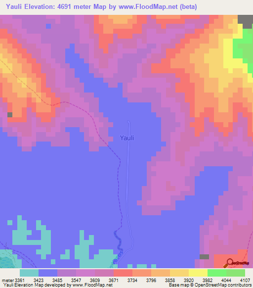 Yauli,Peru Elevation Map