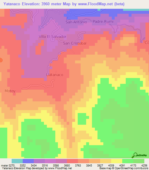 Yatanaco,Peru Elevation Map