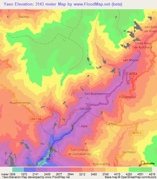 Yaso,Peru Elevation Map