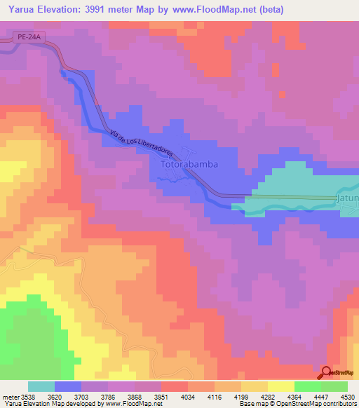 Yarua,Peru Elevation Map
