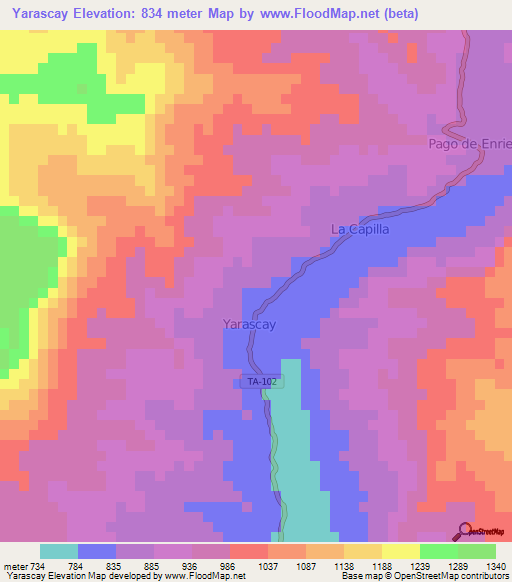 Yarascay,Peru Elevation Map