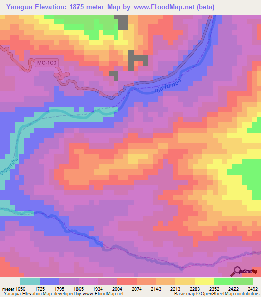 Yaragua,Peru Elevation Map