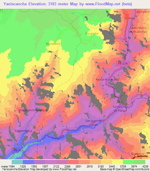 Yaniscancha,Peru Elevation Map