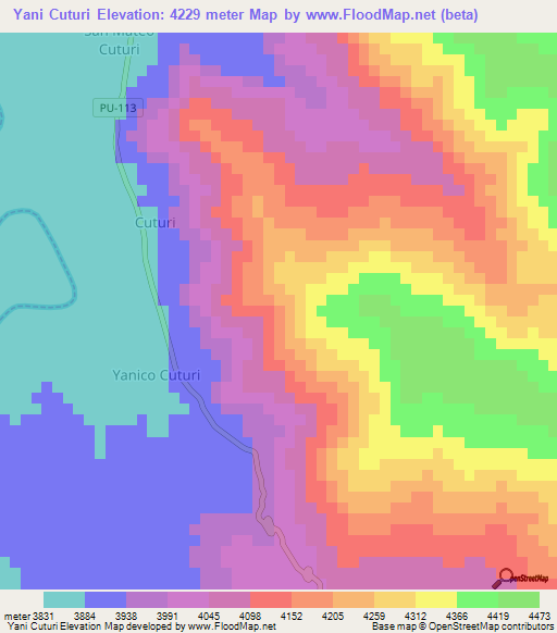 Yani Cuturi,Peru Elevation Map