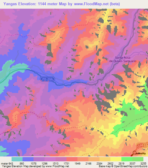 Yangas,Peru Elevation Map