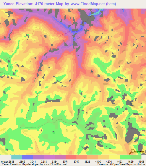 Yanec,Peru Elevation Map