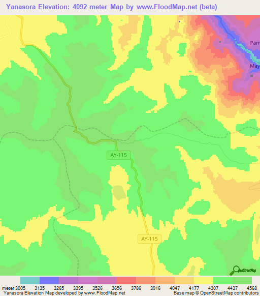 Yanasora,Peru Elevation Map