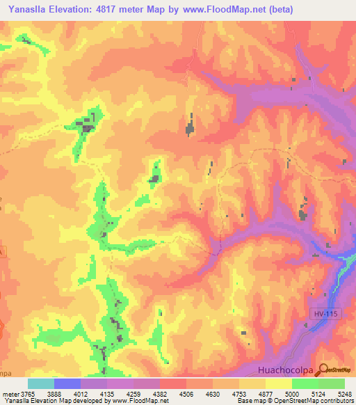 Yanaslla,Peru Elevation Map