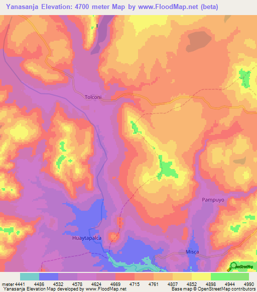 Yanasanja,Peru Elevation Map