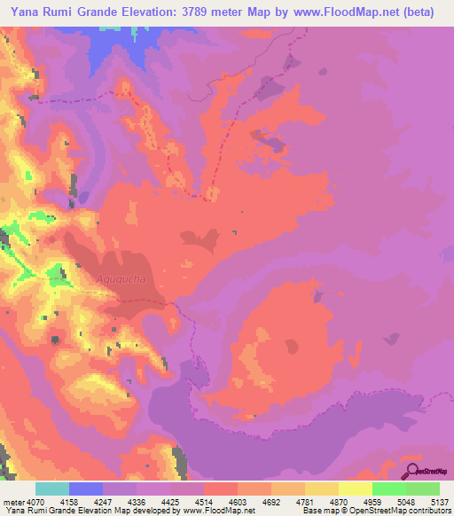 Yana Rumi Grande,Peru Elevation Map