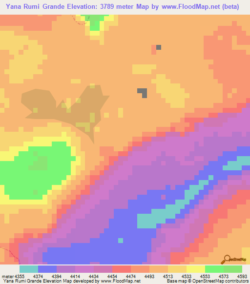 Yana Rumi Grande,Peru Elevation Map