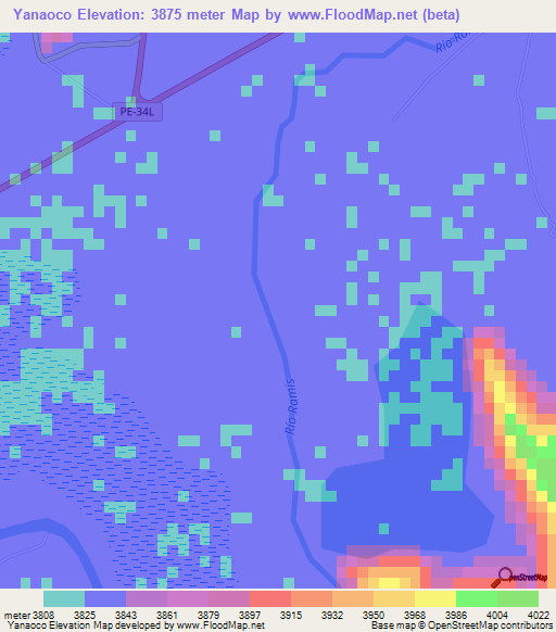 Yanaoco,Peru Elevation Map