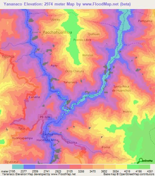 Yananaco,Peru Elevation Map