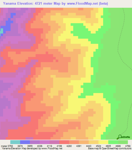 Yanama,Peru Elevation Map