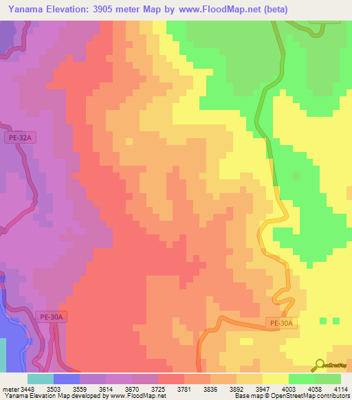 Yanama,Peru Elevation Map