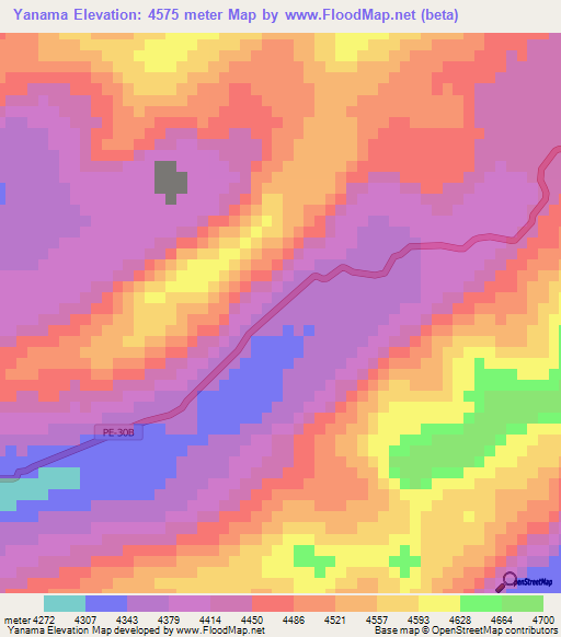 Yanama,Peru Elevation Map