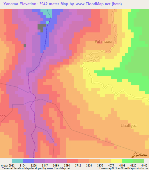 Yanama,Peru Elevation Map