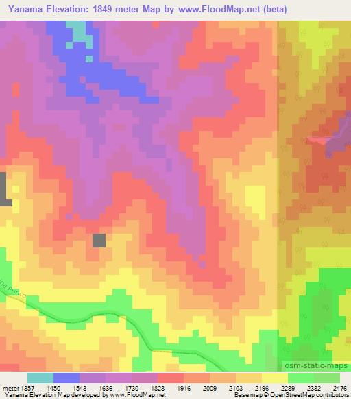 Yanama,Peru Elevation Map