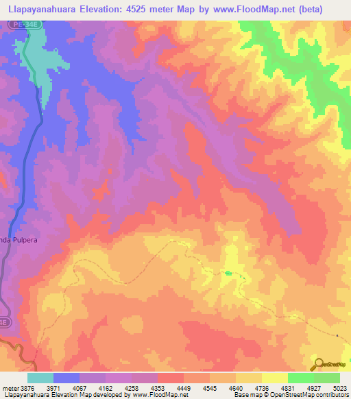 Llapayanahuara,Peru Elevation Map