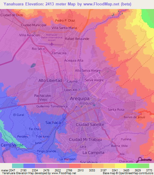 Yanahuara,Peru Elevation Map