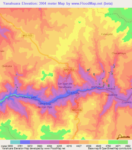 Yanahuara,Peru Elevation Map