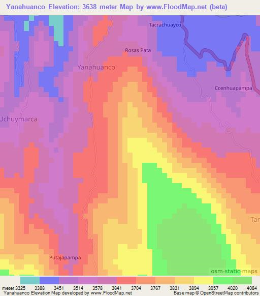 Yanahuanco,Peru Elevation Map