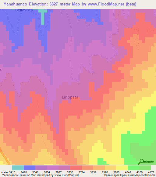 Yanahuanco,Peru Elevation Map