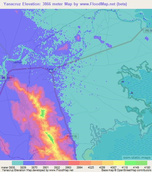 Yanacruz,Peru Elevation Map